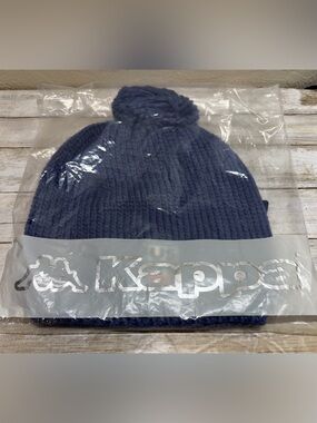 New Kappa 5Cento Flock3 US ski team Issued Pom Beanie Blue Fiord Unisex NWT